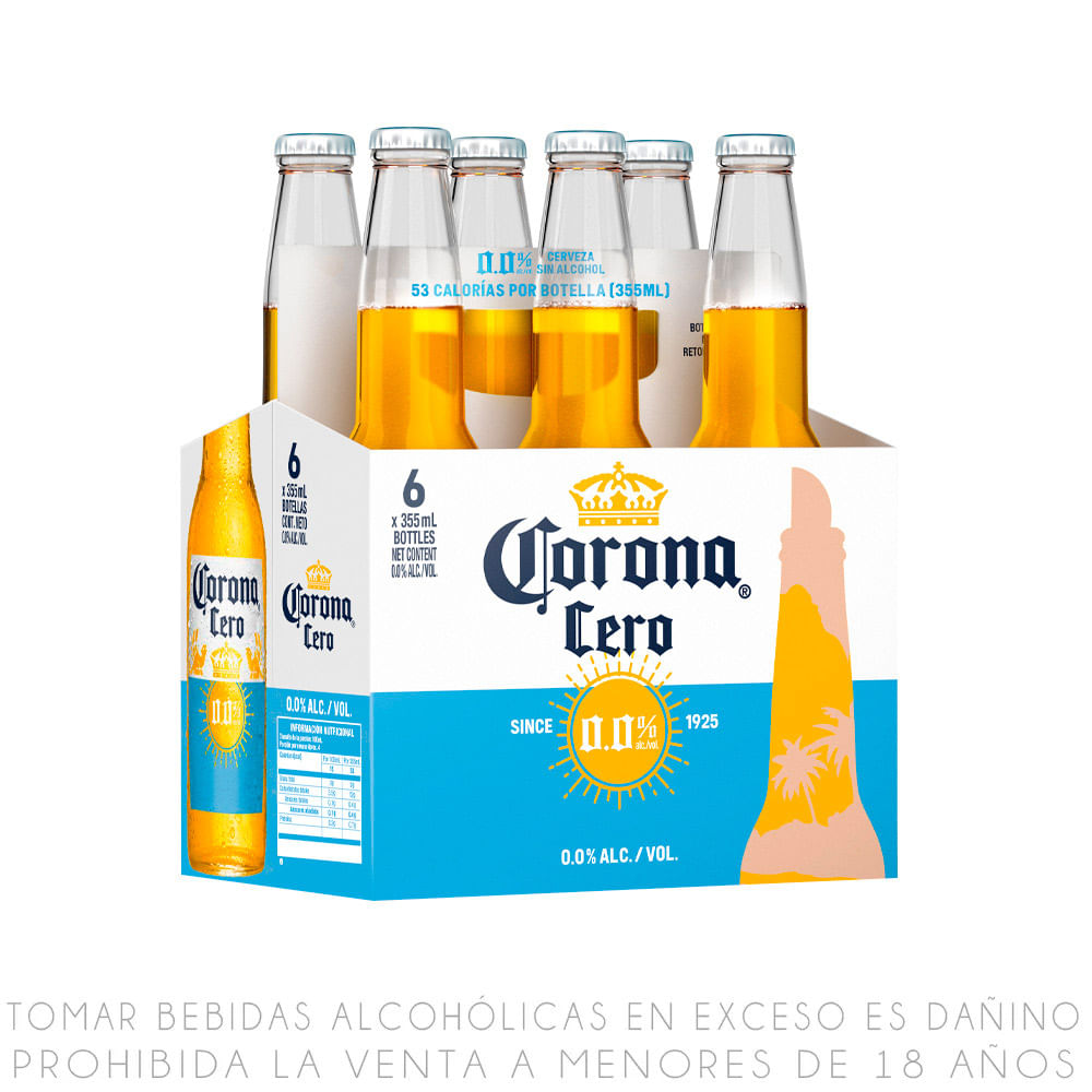 Sixpack Cerveza Sin Alcohol Corona Cero Botella 355ml