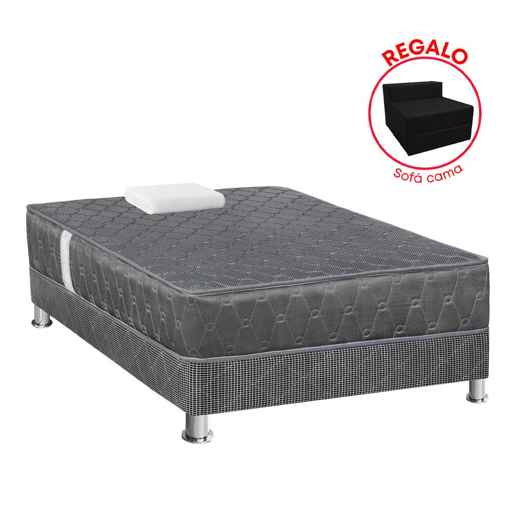 Cama Forli Acqua Gris 1.5 Plazas + Sofa Cama