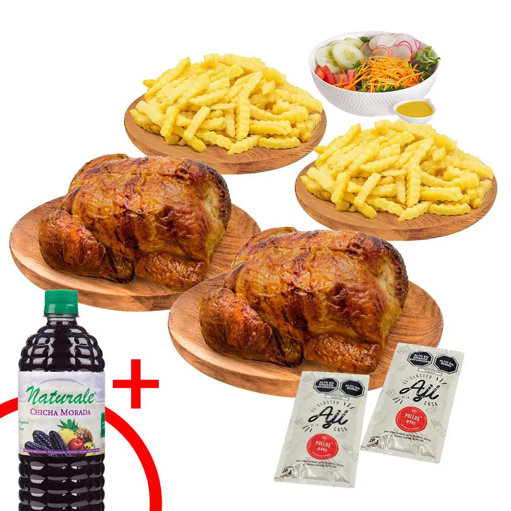 Pollo Rostizado 2un + Papas Fritas 2un + Ensalada + Chicha Morada 1L
