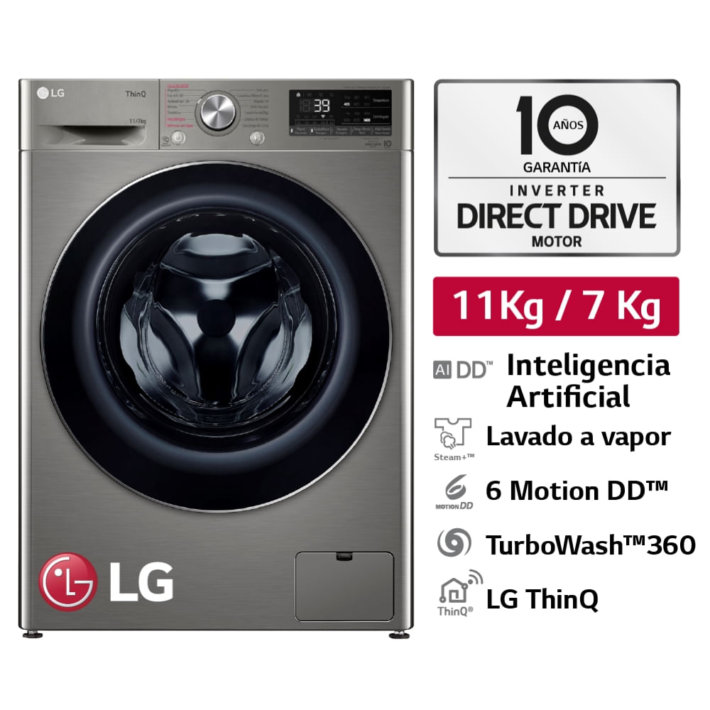 Lavaseca Carga Frontal LG WD11PVC3S6 AI DD Plateado
