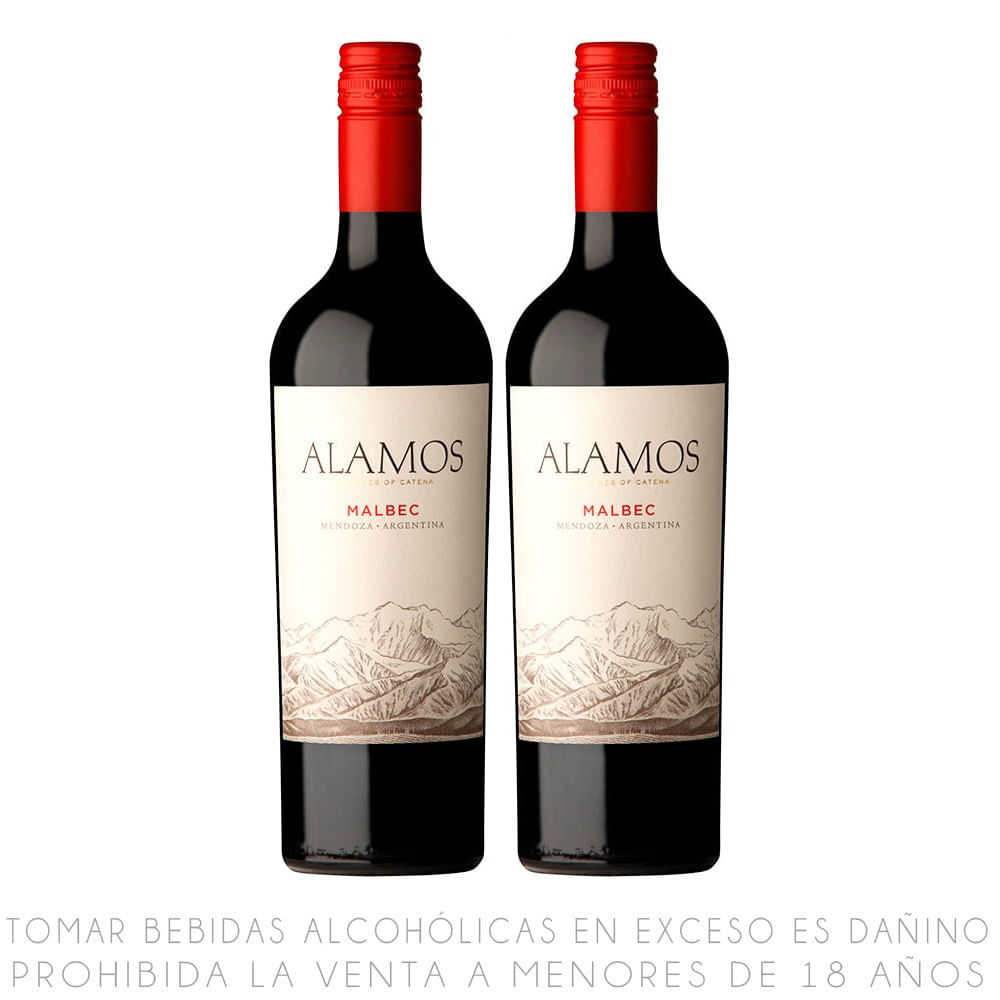Twopack Vino Tinto Malbec Álamos Botella 750ml