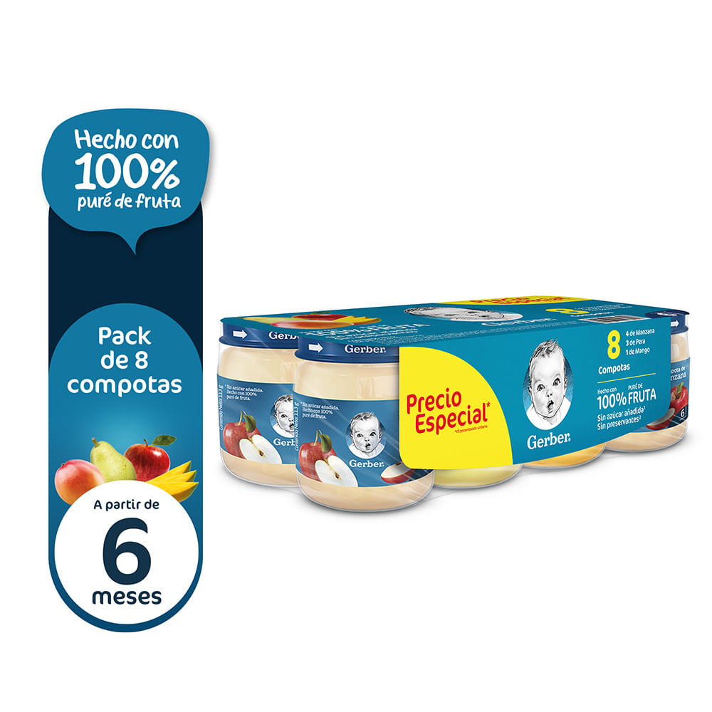 Pack x8 Compota de Frutas Gerber 113g