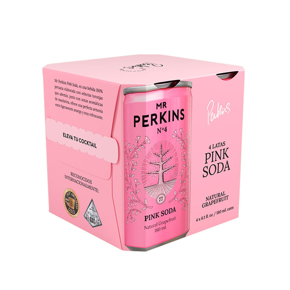 Fourpack Agua Tónica Mr Perkins Pink Soda Lata 180ml