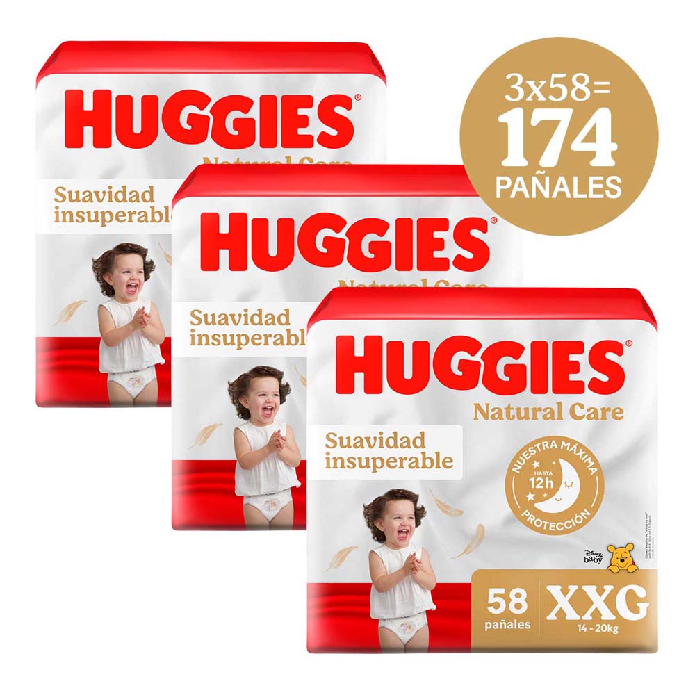 Tripack Pañales para Bebé Huggies Natural Care Talla XXG 58un