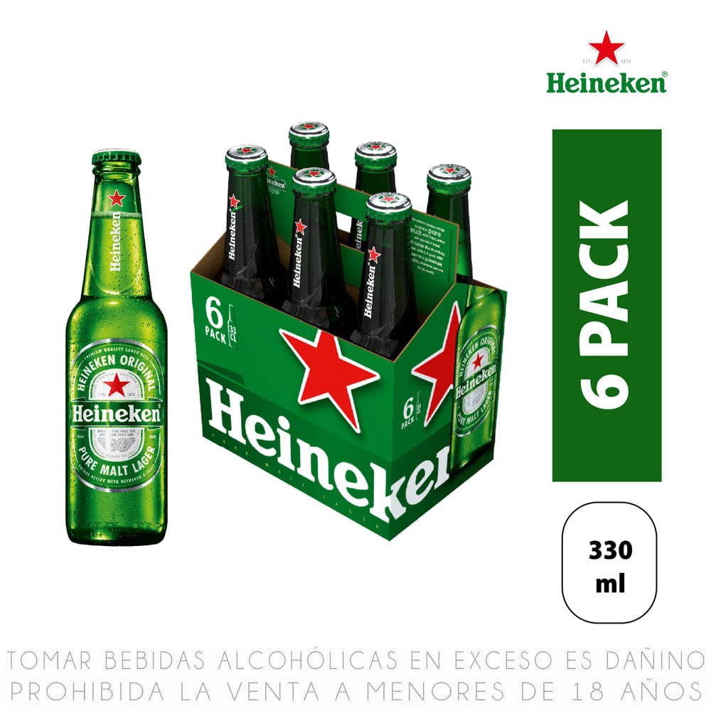 Sixpack Cerveza Heineken Botella 330ml