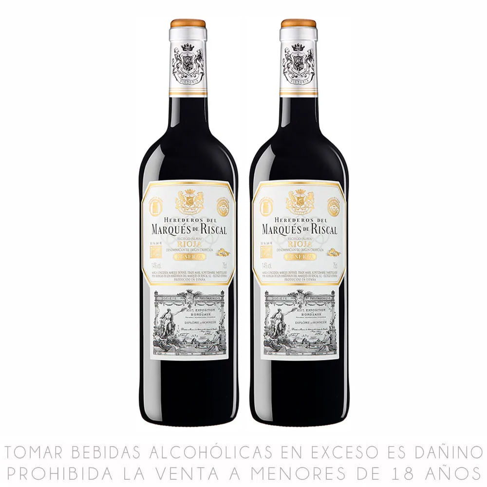 Twopack Vino Tinto Tempranillo Marqués de Riscal Reserva Botella 750ml