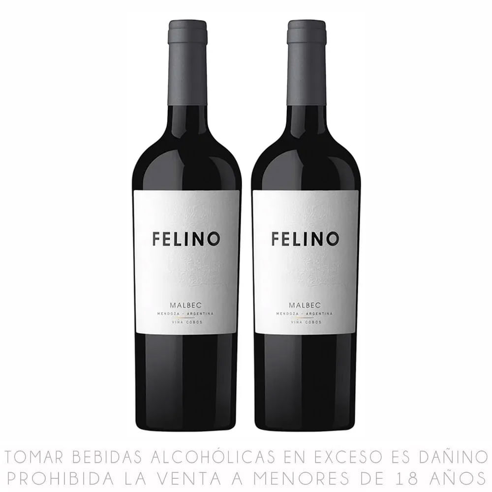 Twopack Vino Tinto Malbec Felino Botella 750ml