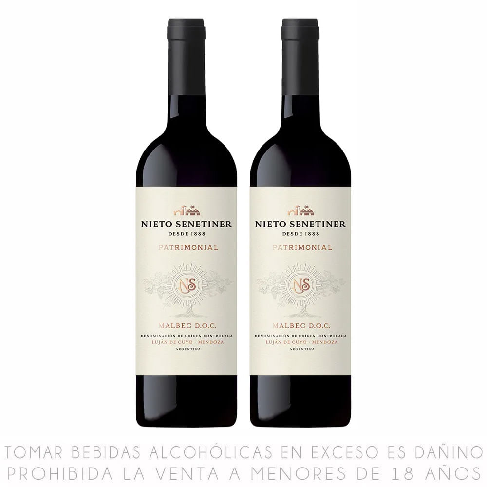 Twopack Vino Tinto Malbec Nieto Senetiner Patrimonial Botella 750ml