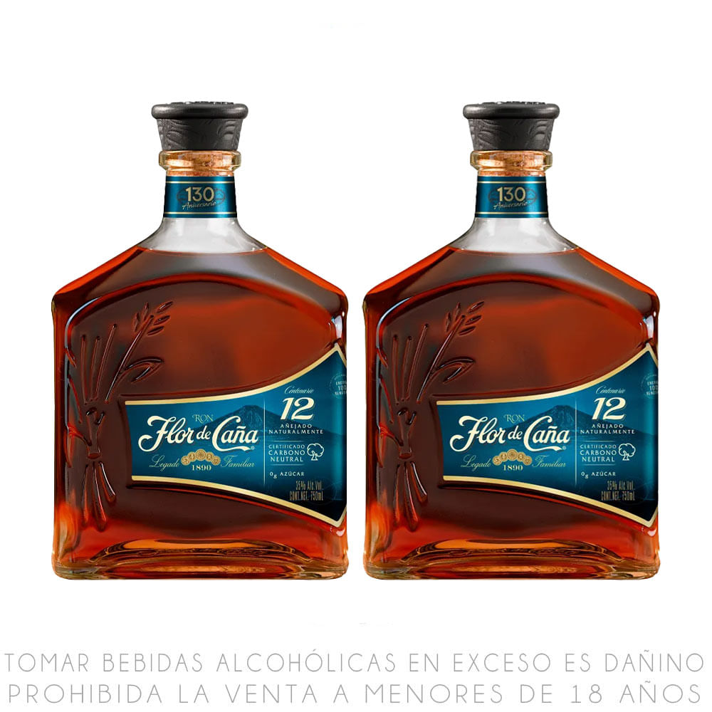 Twopack Ron Flor de Caña Centenario 12 Años Botella 750ml