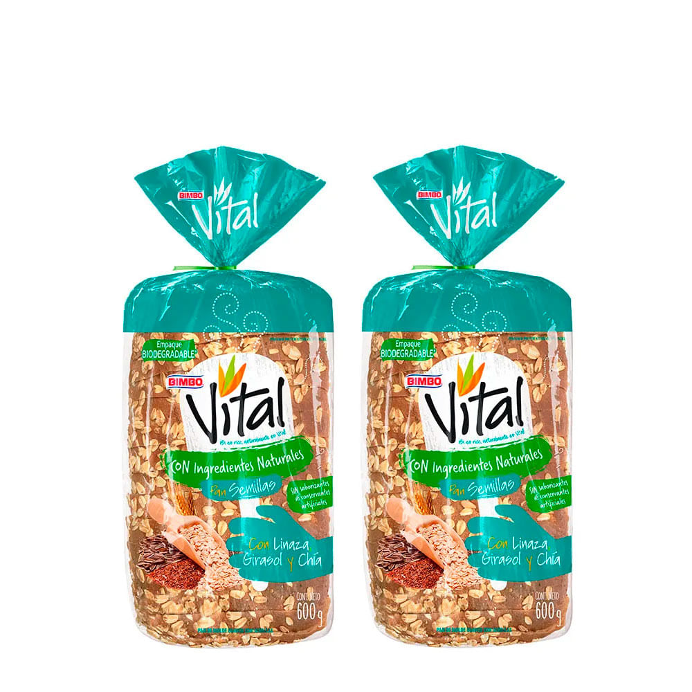 Pack x2 Pan de Molde de Semillas Bimbo Vital Bolsa 600 g