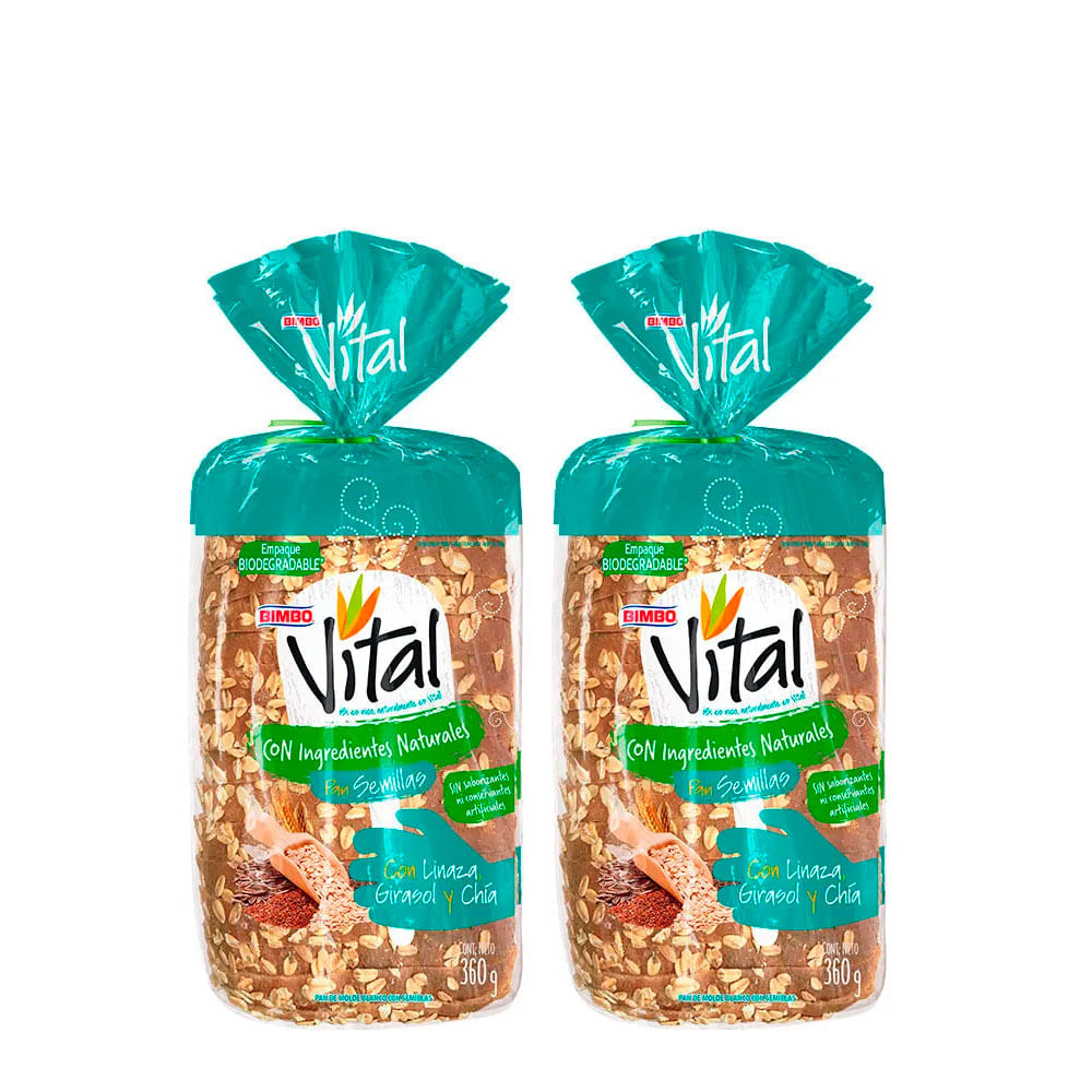 Pack x2 Pan de Molde de Semillas Bimbo Vital Bolsa 360 g