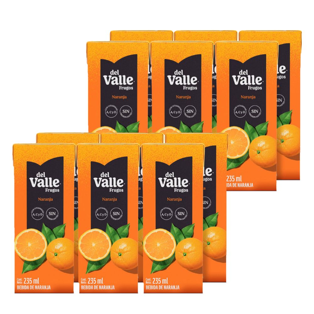 Pack x2 Sixpack Bebida de Naranja Frugos del Valle Caja 235ml