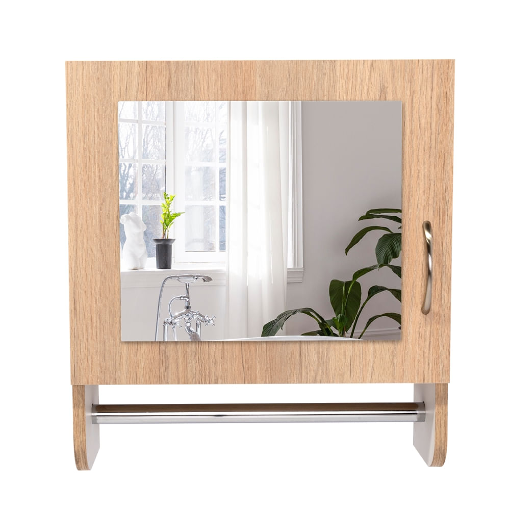 Estante 1 Puerta con Espejo Rovere Blanco