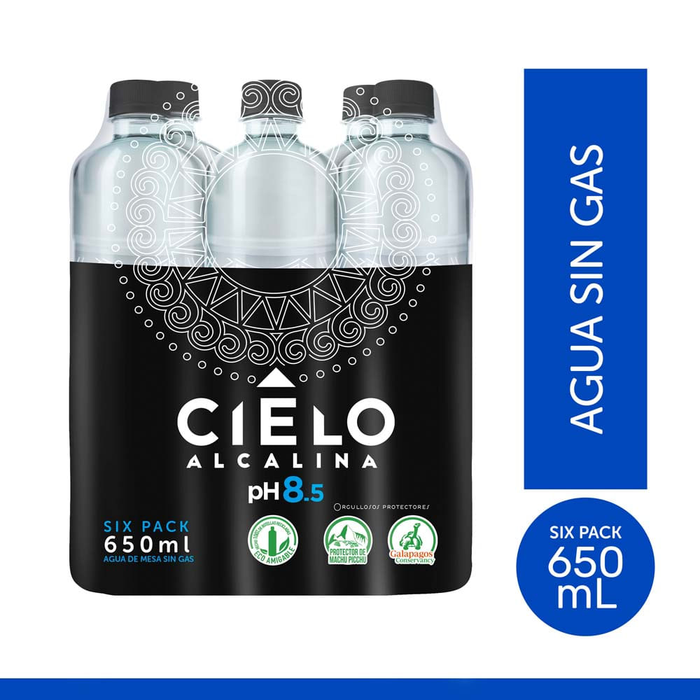 Pack x6 Agua Alcalina Cielo Botella 650ml