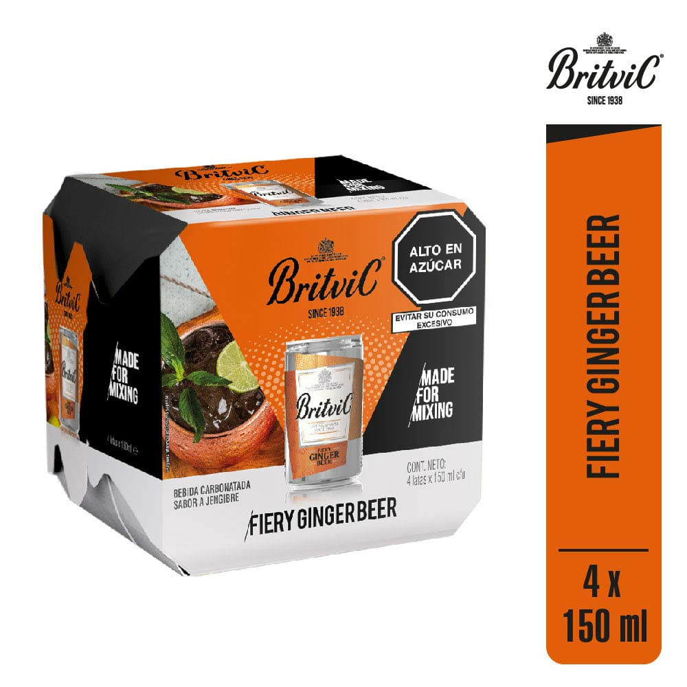 Fourpack Agua Tónica Britvic Fiery Ginger Beer Lata 150ml