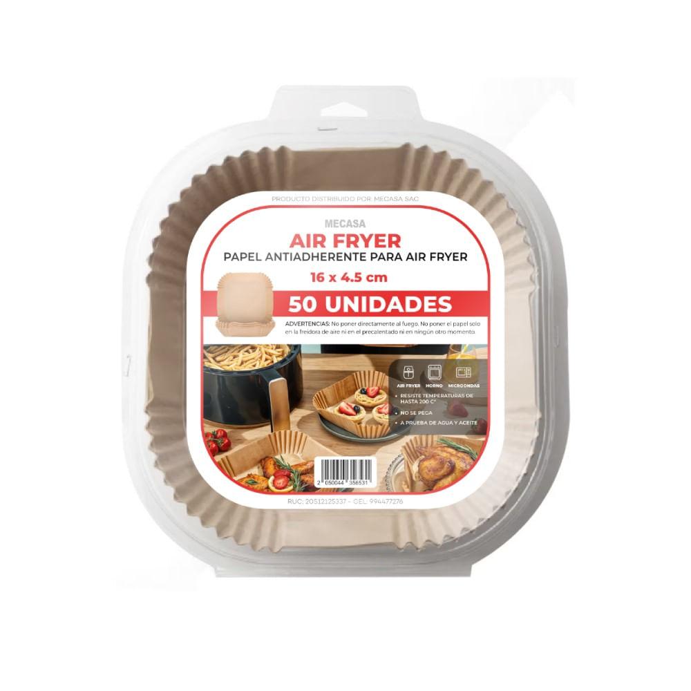 Papel Antiadherente para Air Fryer Mecasa Cuadrado 16x4.5cm 50un