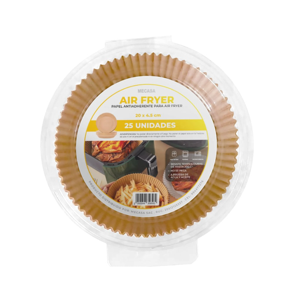Papel Antiadherente para Air Fryer Mecasa Redondo 20x4.5cm 25un