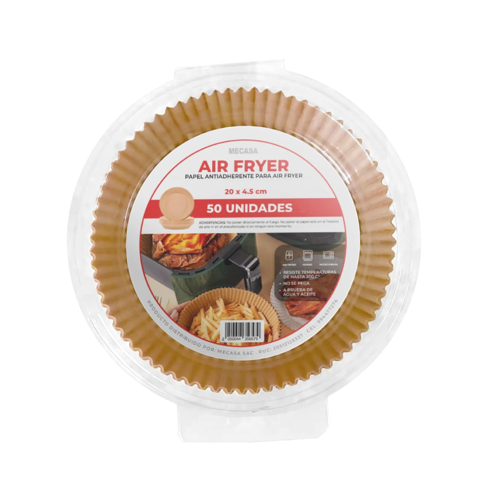 Papel Antiadherente para Air Fryer Mecasa Redondo 20x4.5cm 50un