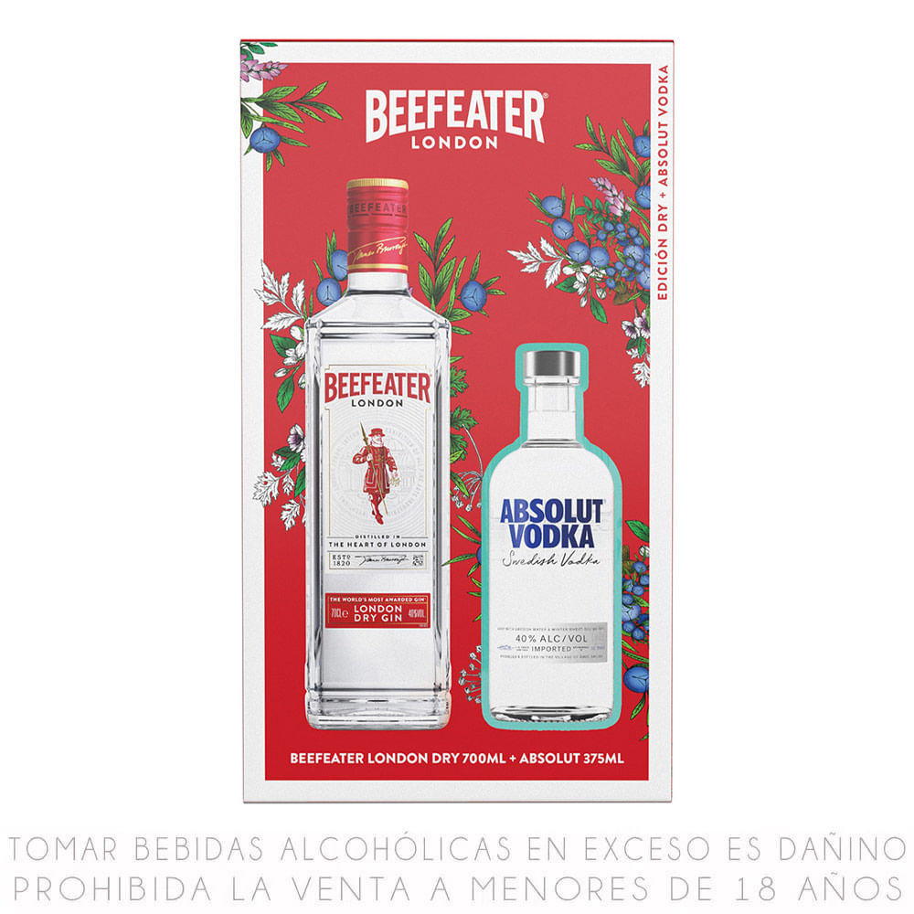 Gin Beefeater London Dry Botella 700ml + Vodka Absolut Botella 375ml