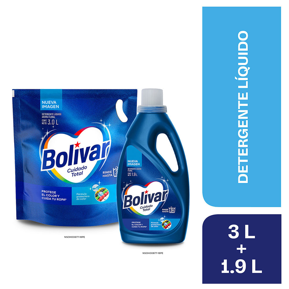 Detergente Líquido Bolívar Active Care 1.9L + 3L