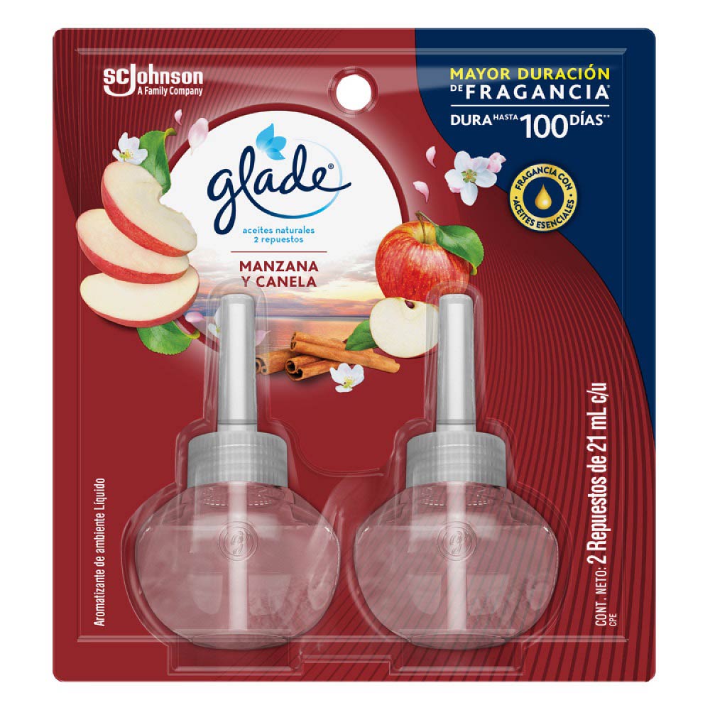 Ambientador Glade Aceites Naturales Manzana Canela 2 repuestos 42ml