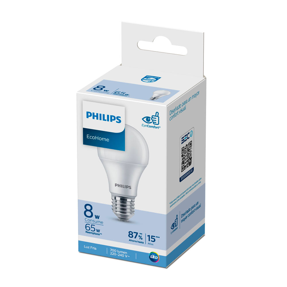 Luz Fría Philips Ecohome Ledbulb 8W E27