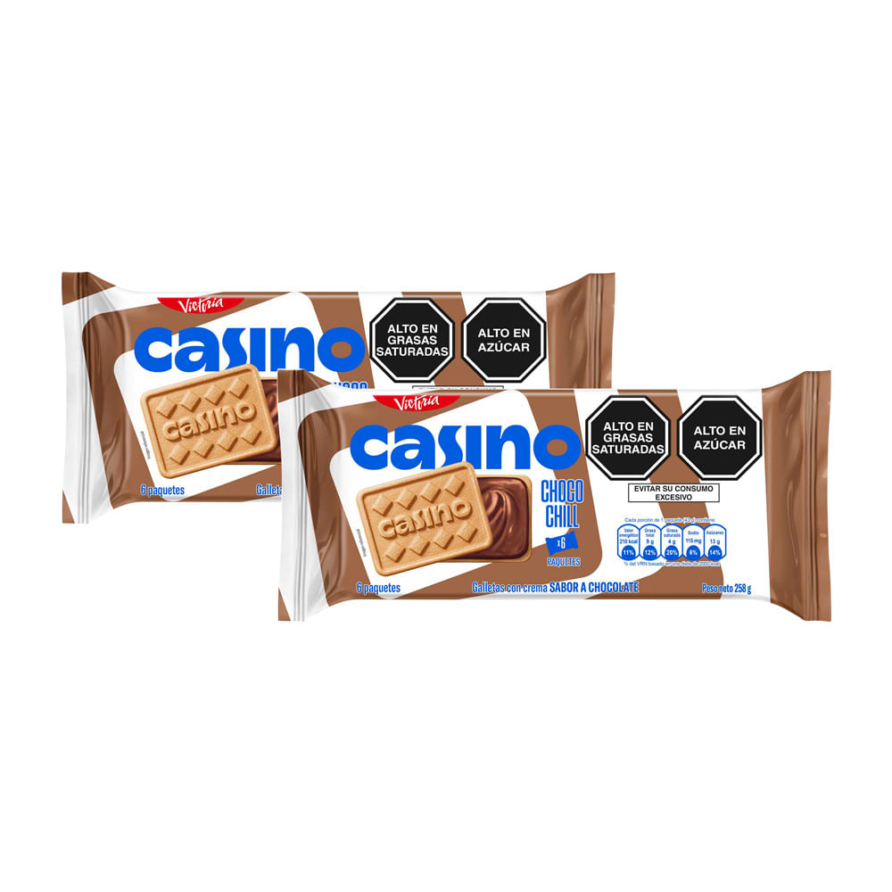 Pack x2 Sixpack Galleta con Crema Casino Choco Chill 43g