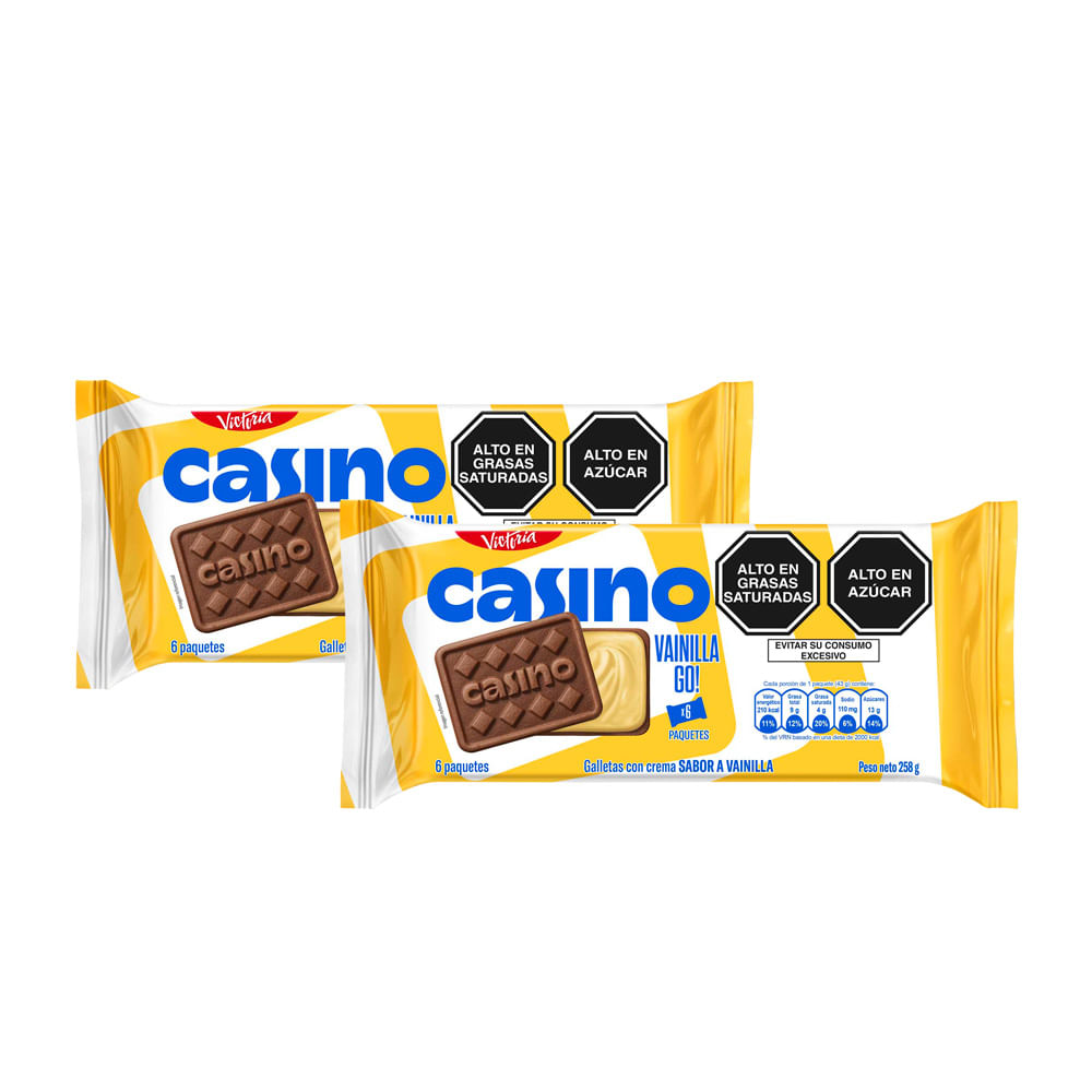 Pack x2 Sixpack Galleta con Crema Casino Vainilla Go 43g