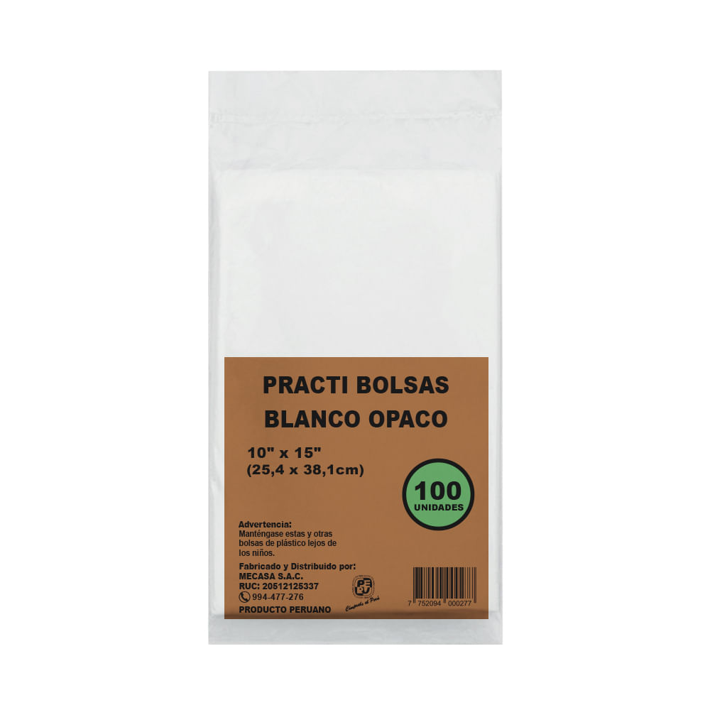 Bolsas Multiusos Blanco Opaco Mecasa 25.4x38.1cm 100un