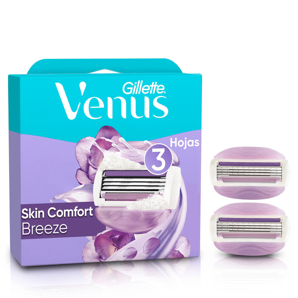 Repuestos para Máquina de Afeitar Gillette VENUS 3 Hojas Breeze Paquete 2un
