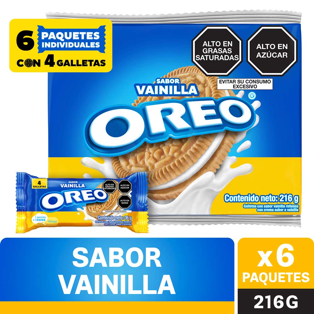 Sixpack Galletas con Crema Oreo Sabor Vainilla 36g
