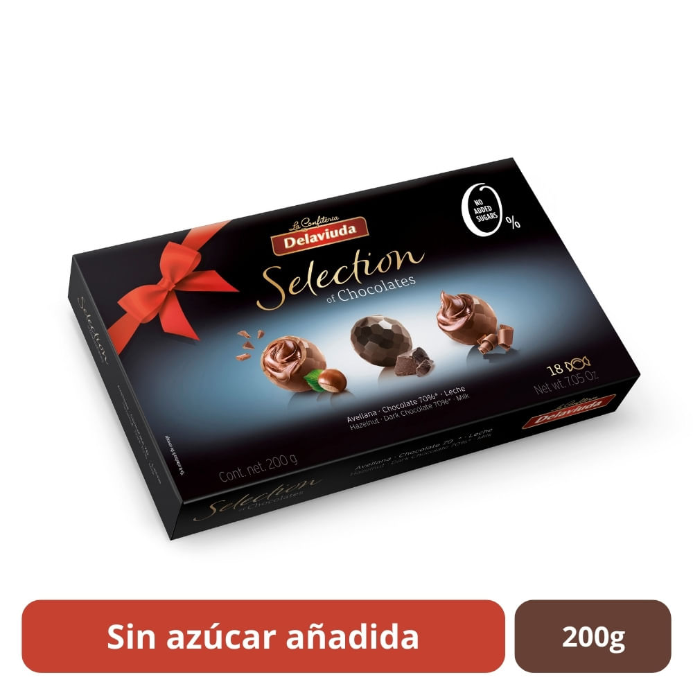Bombones de Chocolate Amargo, Leche y Avellana Sin Azúcar Añadida De la Viuda Caja 200 g
