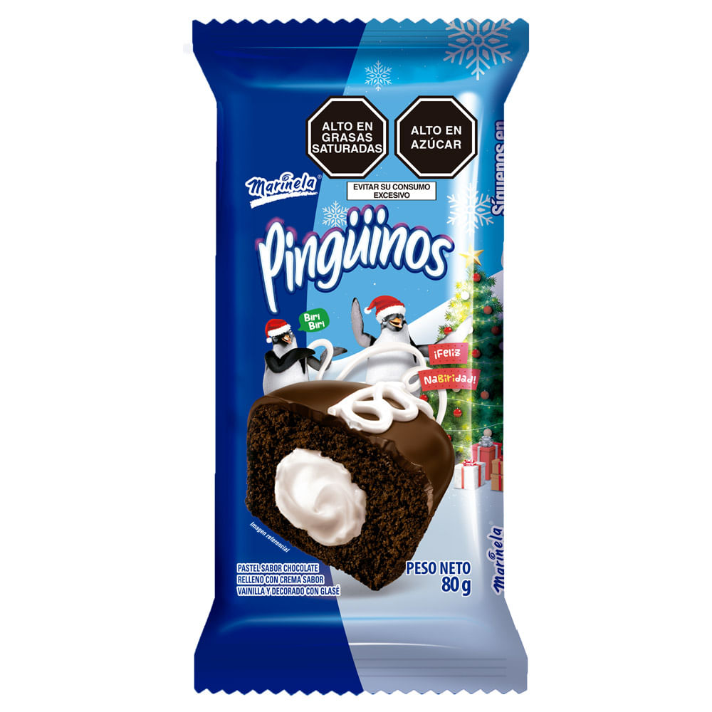 Keke Sabor Chocolate Relleno con Crema Pingüinos Marinela Paquete 2 unid
