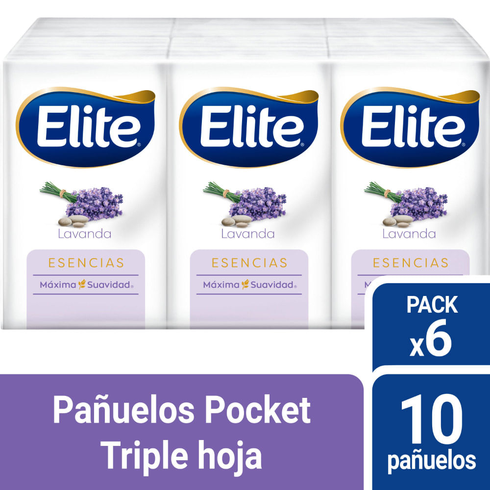 Sixpack Pañuelos Faciales Triple Hoja Elite Esencias Lavanda 10un
