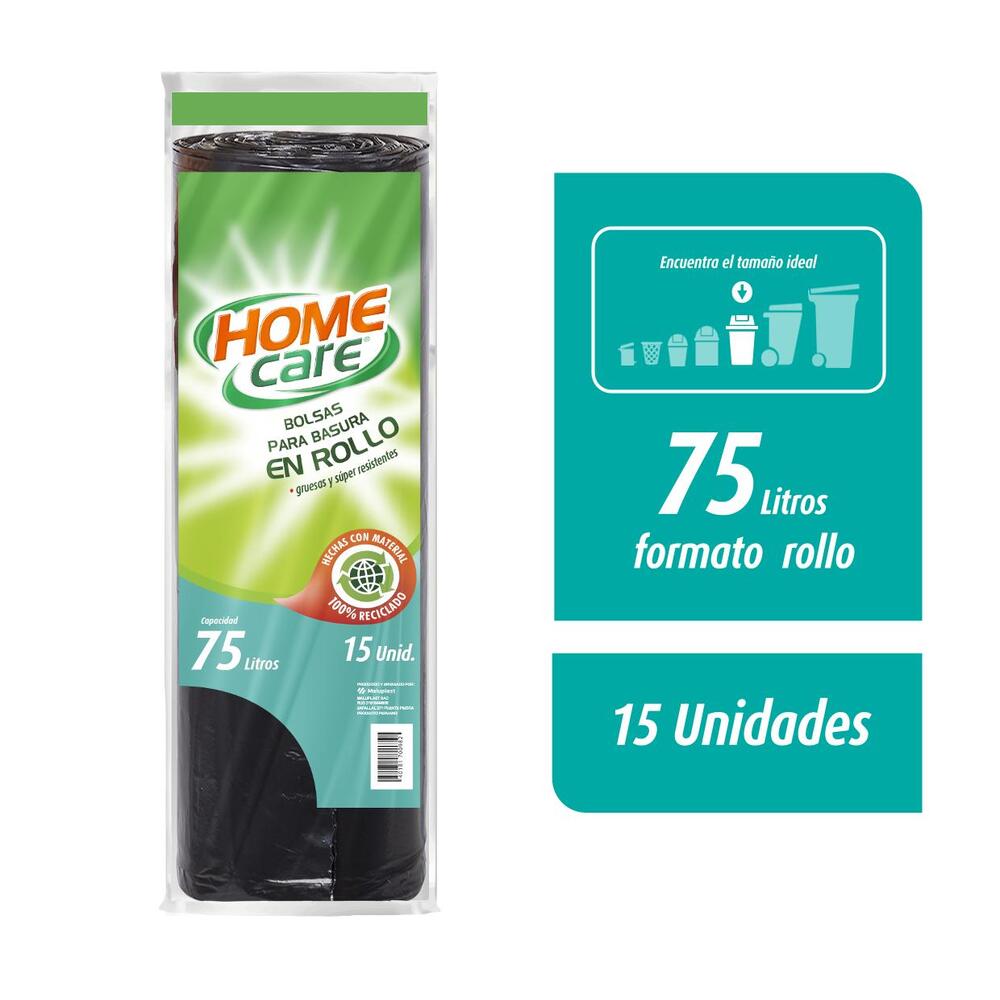 Bolsa de Basura 75L Home Care Rollo 15un