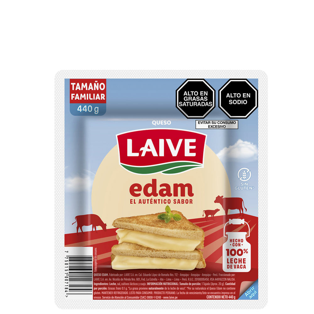 Queso Edam Laive en Tajadas 440g