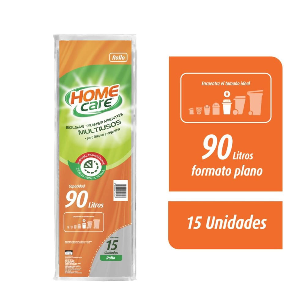 Bolsas Transparentes Multiusos 90L Home Care 15un