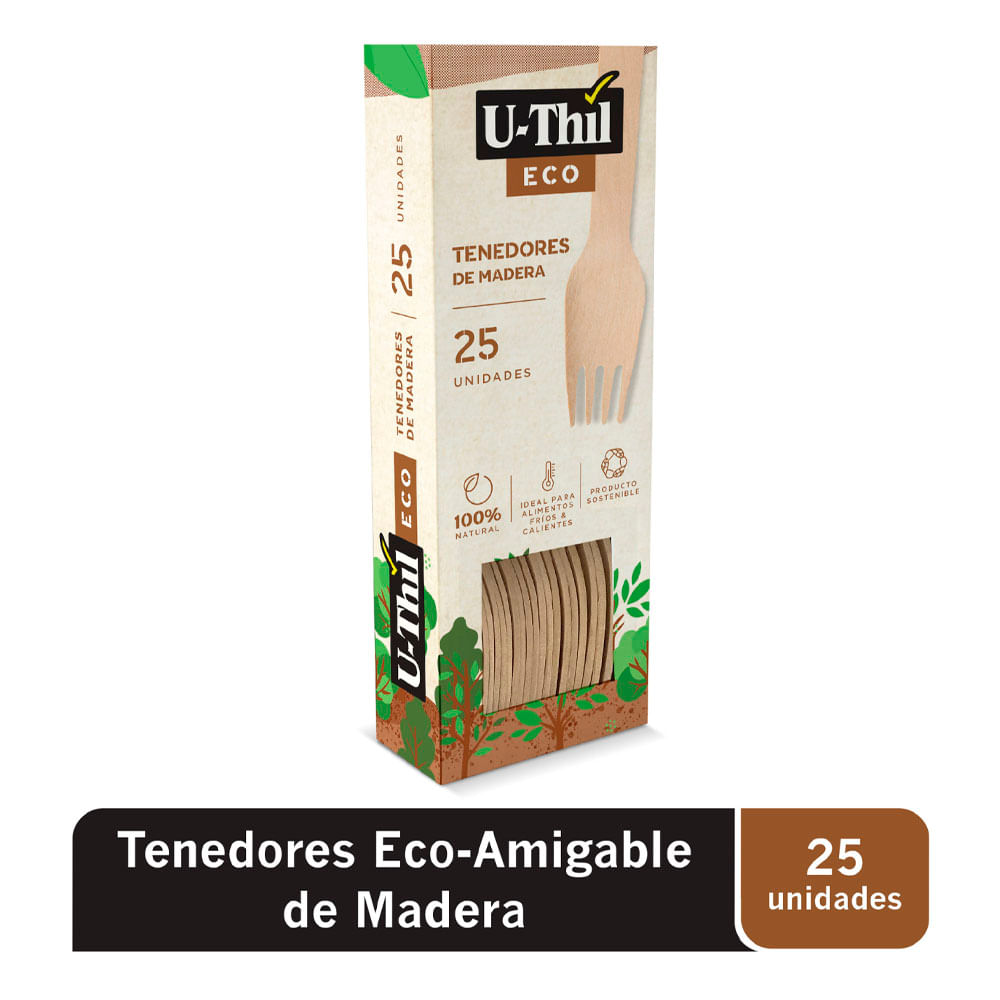 Tenedores Descartables U-Thil Madera 25un