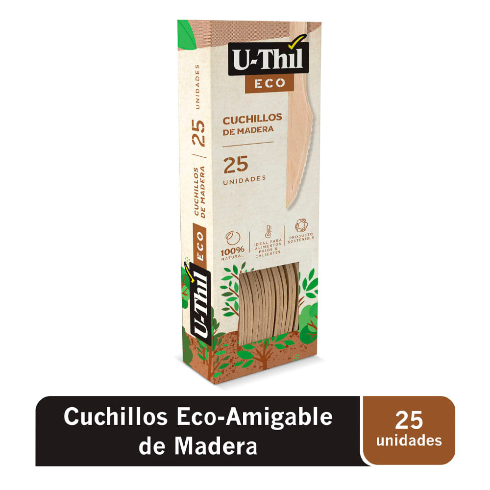 Cuchillos Descartables U-Thil Madera 25un