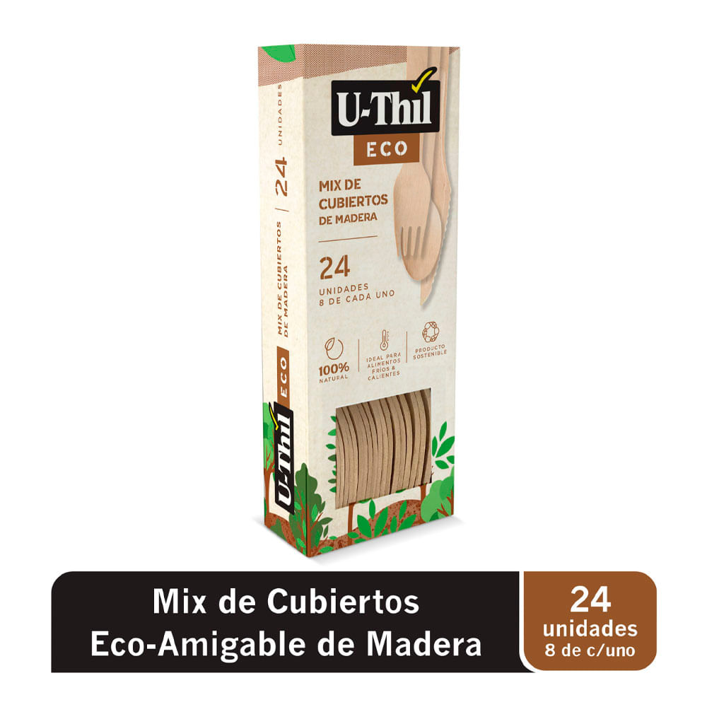 Mix de Cubiertos Descartables U-Thil Madera 24un