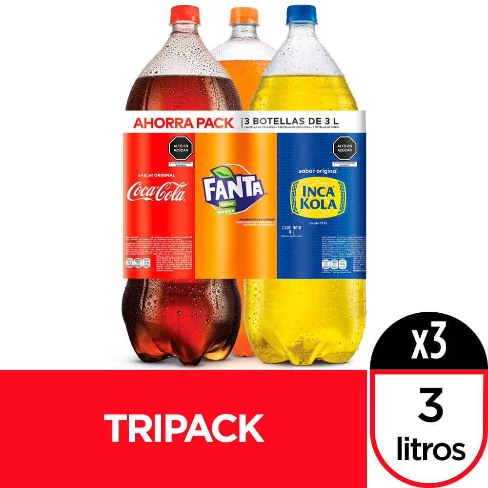 Mix de Gaseosas Botella 3L: Coca Cola + Inca Kola + Fanta