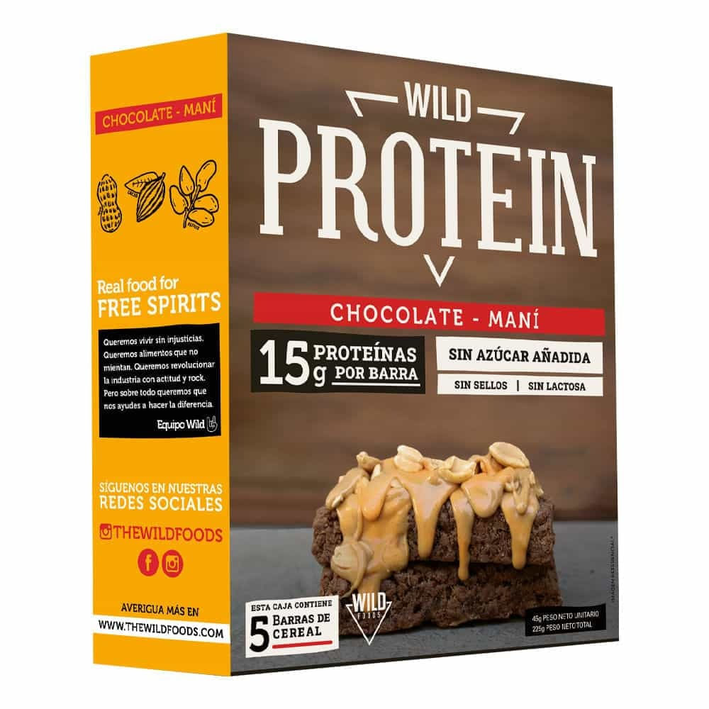 Barra de Cereal Chocolate Maní Wild Protein Caja 5 unid