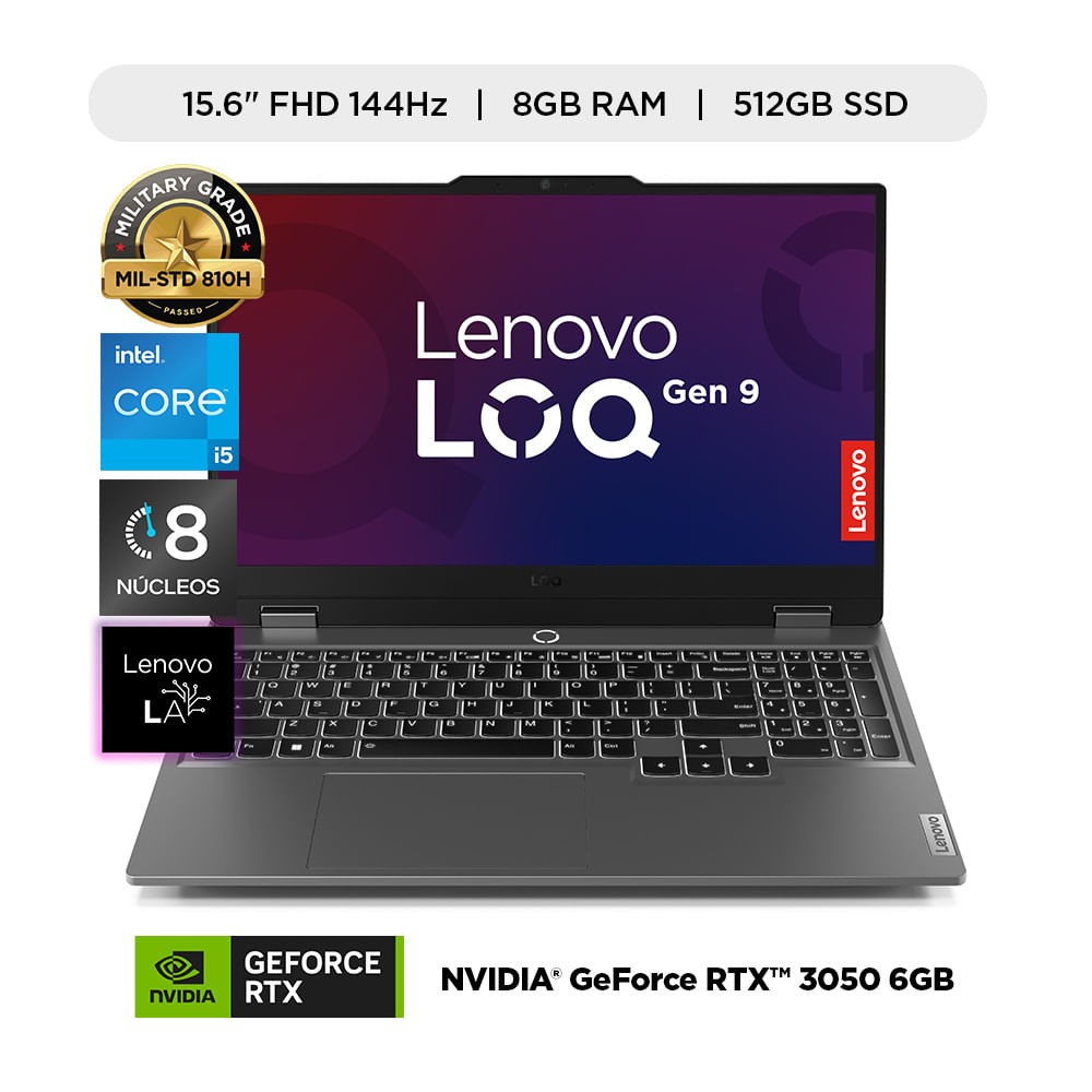 Laptop Lenovo LOQ Intel Core i5 12va Gen. 8GB RAM 512GB SSD 15.6"