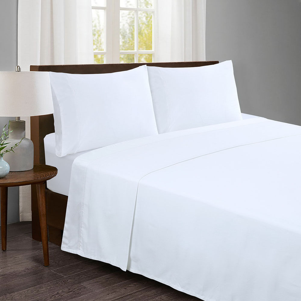 Juego de Sábanas Krea Lisa 400H Algodón Blanco 2 Plazas