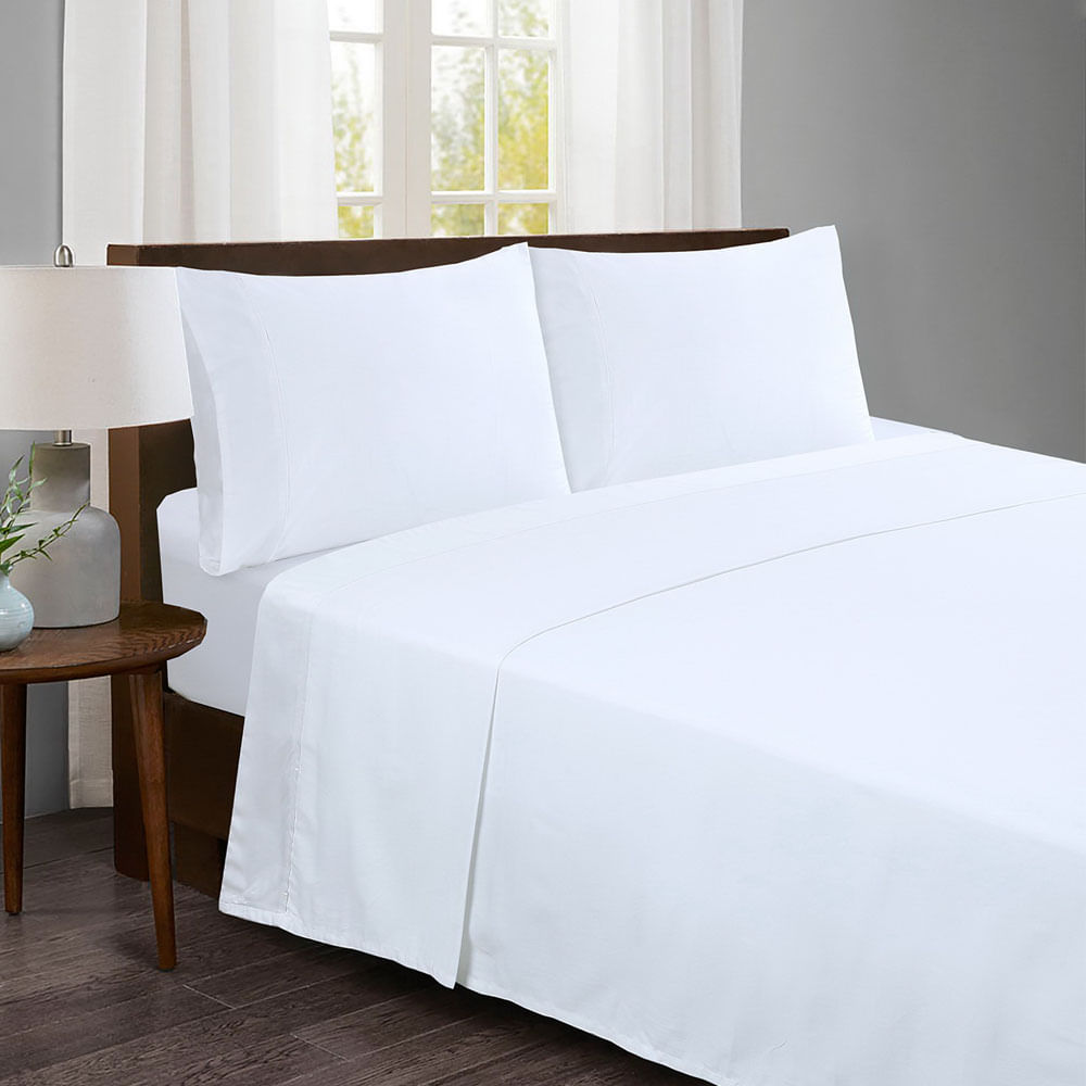 Juego de Sábanas Krea Lisa 400H Algodón Blanco Queen Plaza