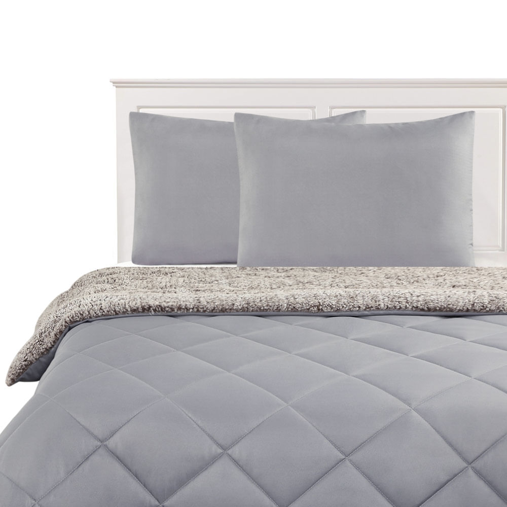 Plumón Krea Sherpa Liso Queen Plaza Gris