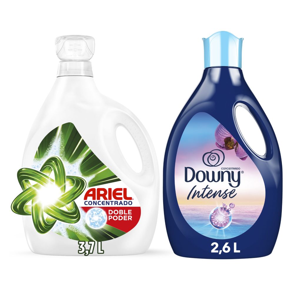 Detergente Lq Ariel Doble Poder 3.7L + Suavizante Downy Amanecer 2.6L