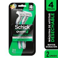 Máquina de Afeitar Desechable Quattro 4 Piel Sensible Schick Pack 2 unid