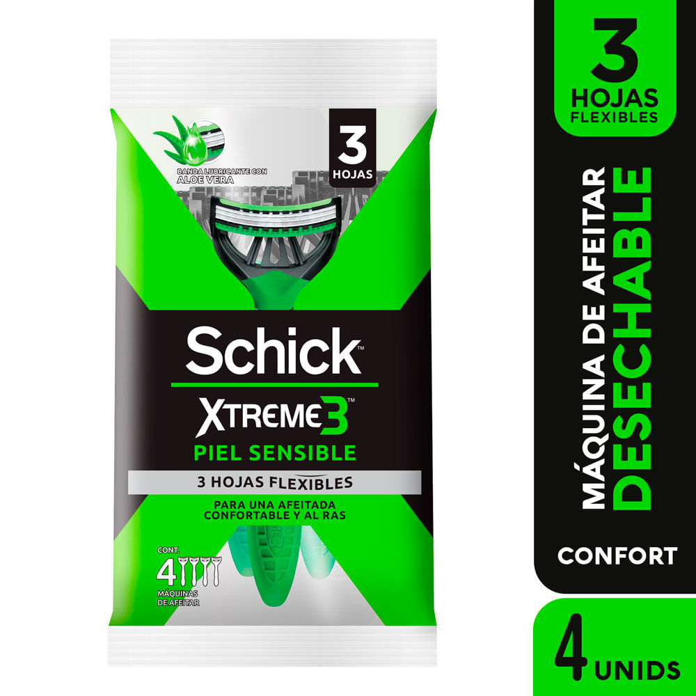Máquina de Afeitar Desechable Xtreme 3 Piel Sensible Pack 4 unid