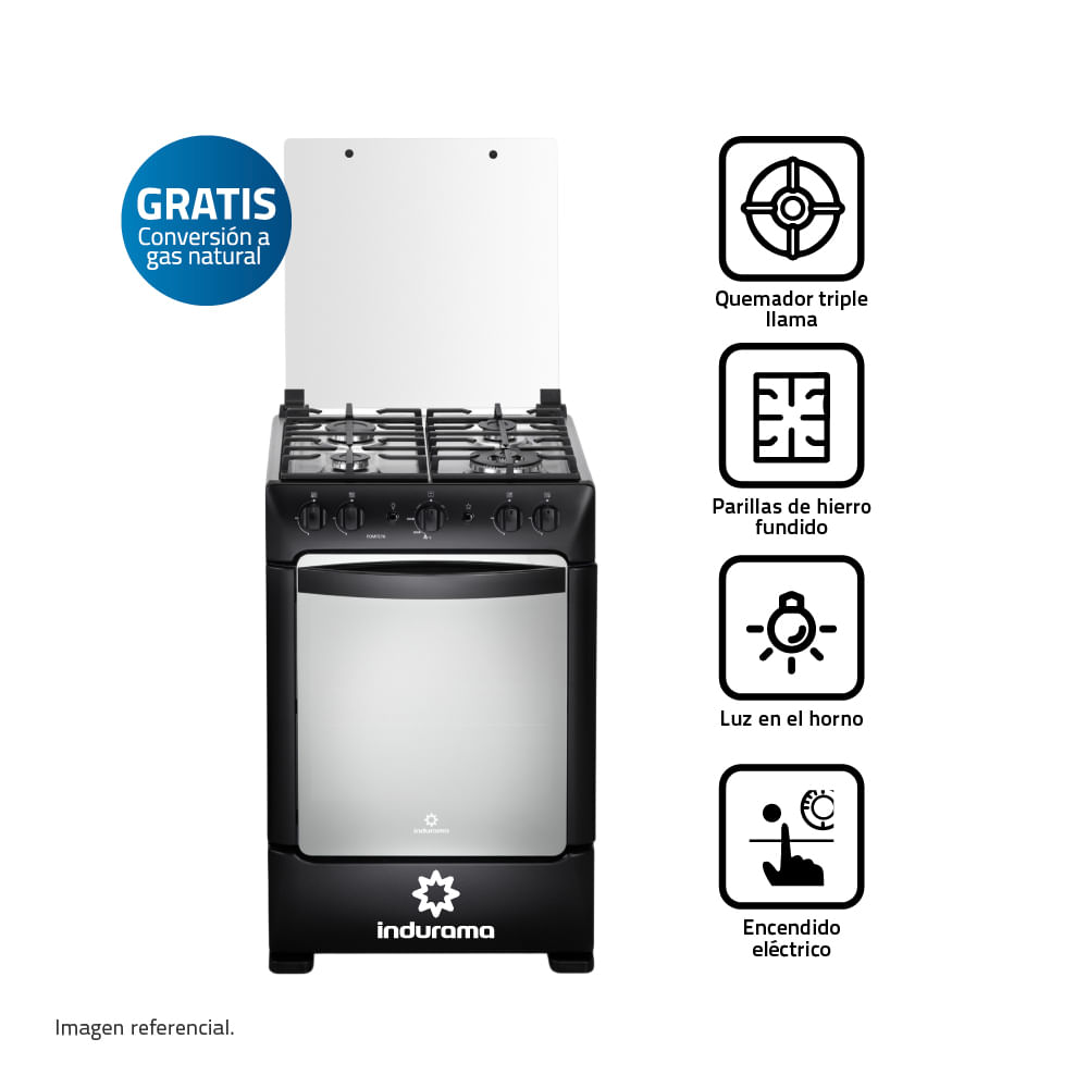 Cocina Indurama Pompeya Zafiro Negra 4 quemadores